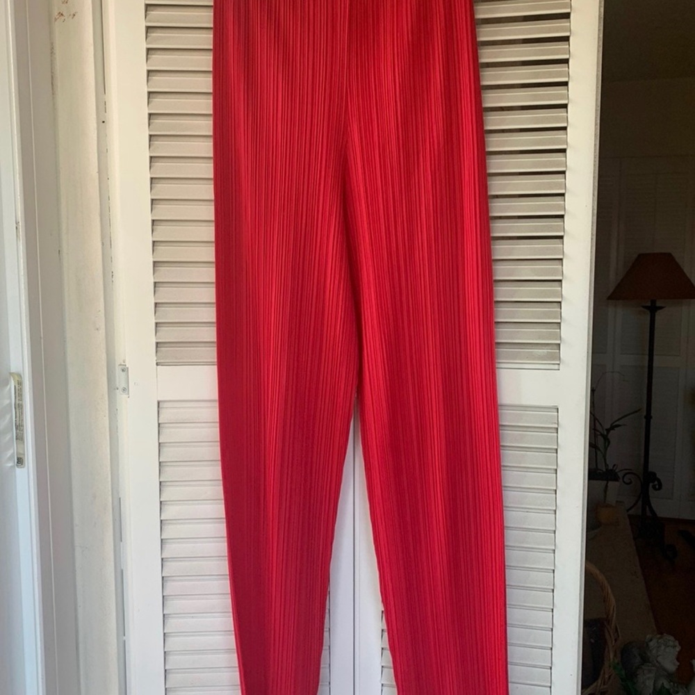 Pleats Please Issey Miyake Red Pleated Pant
